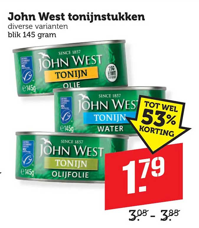 John West tonijnstukken diverse varianten blik 145 gram