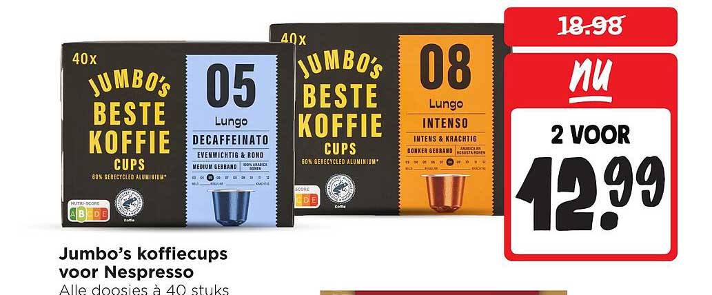 Jumbo’s koffiecups voor Nespresso 2 voor 12.99