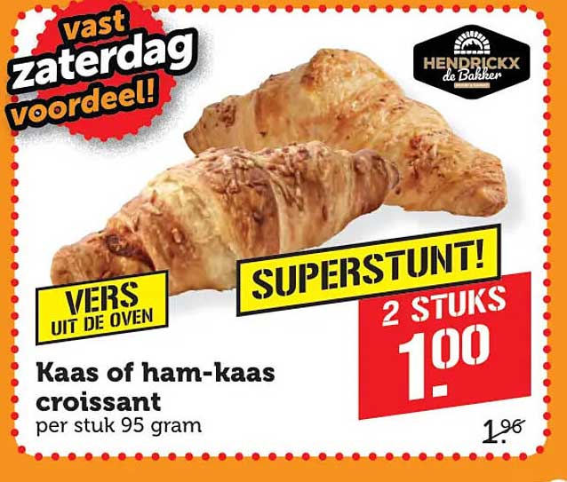 Kaas of ham-kaas croissant per stuk 95 gram 2 STUKS 1.00