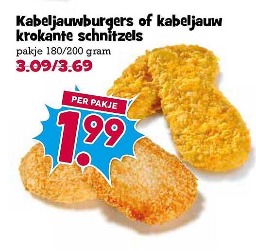 Kabeljauwburgers of kabeljauw krokante schnitzels
