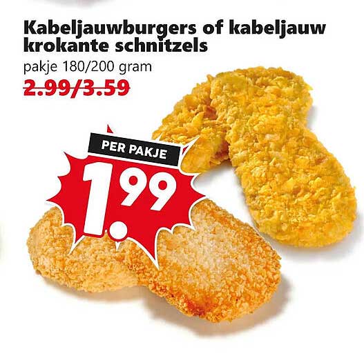 Kabeljauwburgers of kabeljauw krokante schnitzels