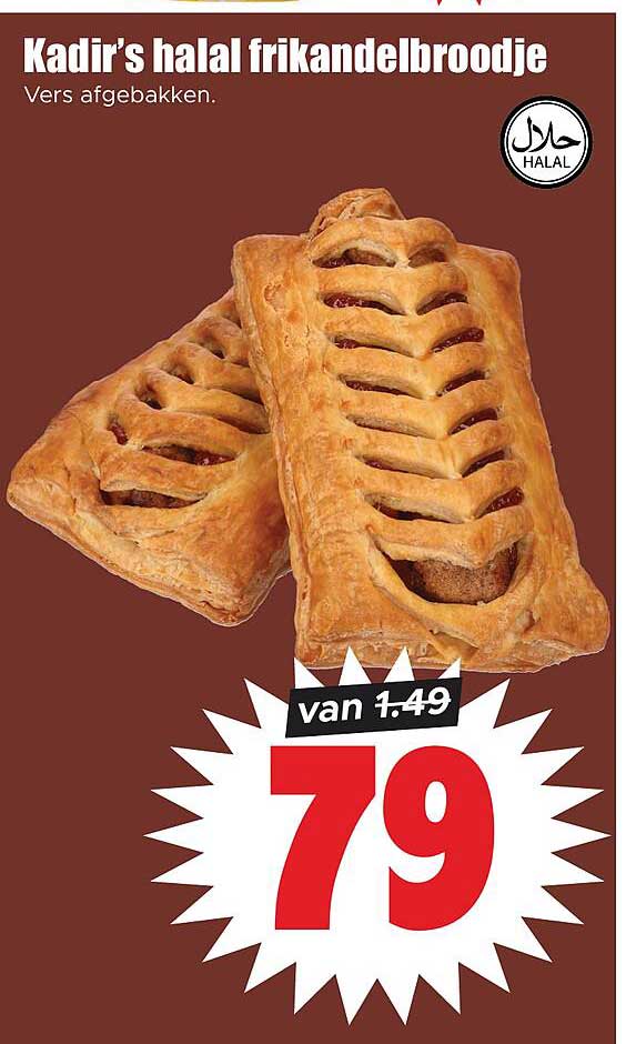 Kadir's halal frikandelbroodje Vers afgebakken.