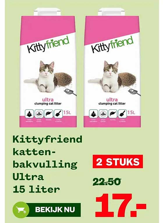 Kittyfriend katten-bakvulling Ultra 15 liter 2 STUKS
