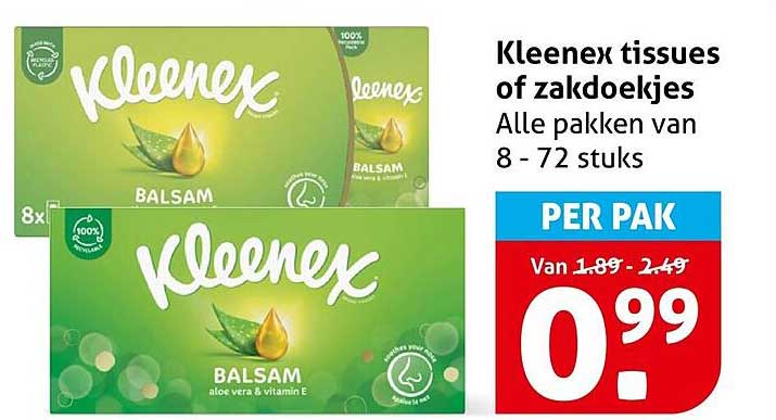 Kleenex tissues of zakdoekjes Alle pakken van 8 - 72 stuks PER PAK