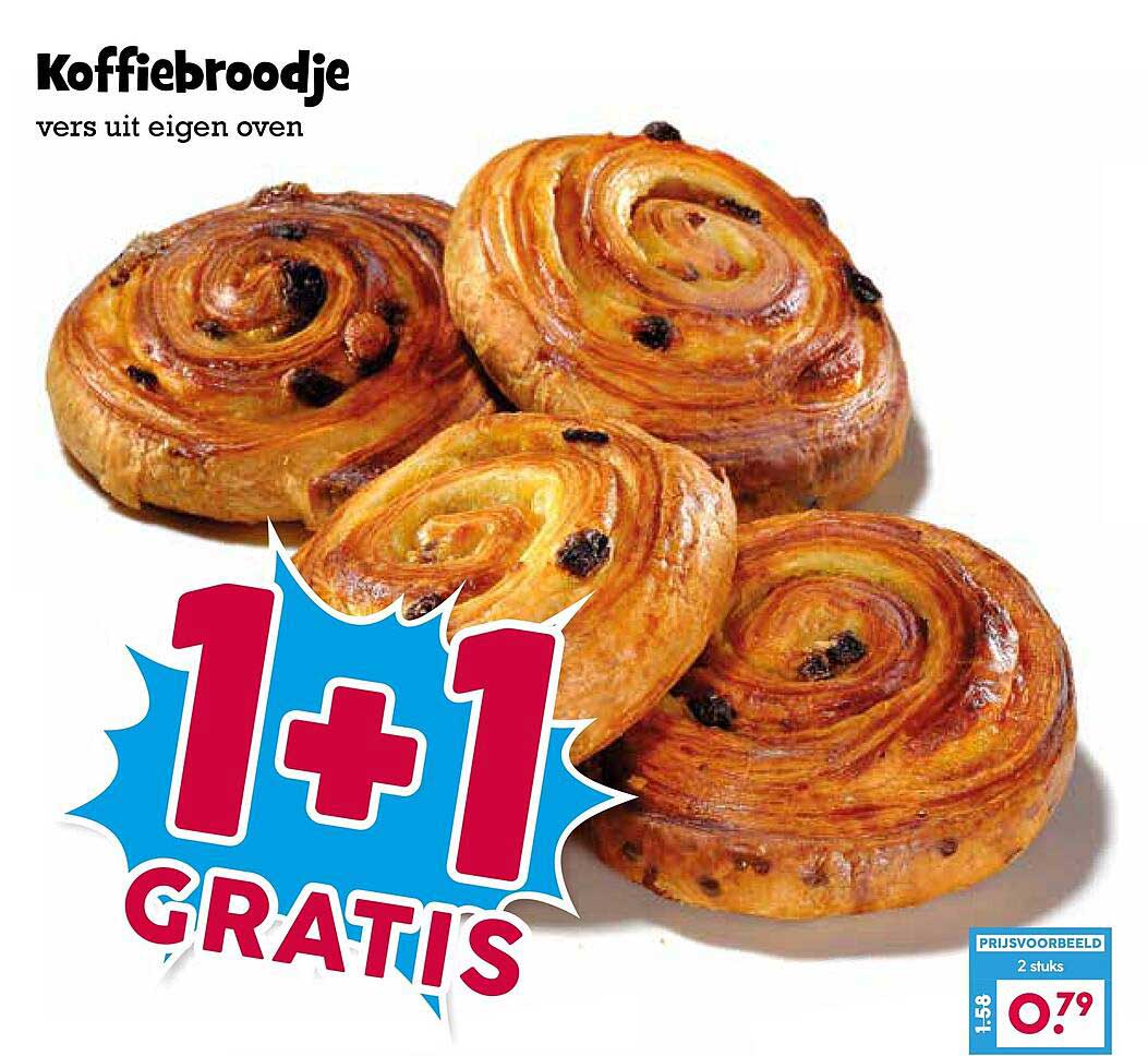 Koffiebroodje vers uit eigen oven 1+1 GRATIS