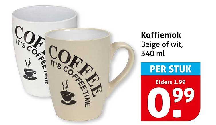 Koffiemok Beige of wit, 340 ml PER STUK