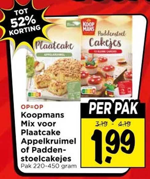 Koopmans Mix voor Plaatcake Appelkruimel of Paddenstoelcakejes