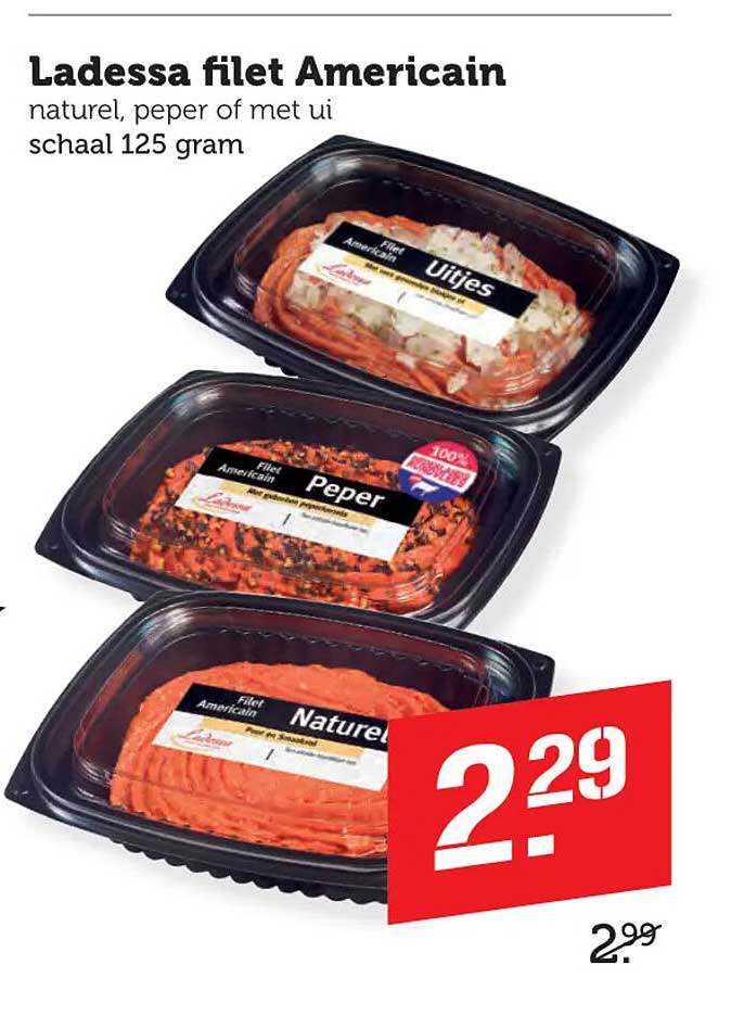 Ladessa filet Americain naturel, peper of met ui schaal 125 gram