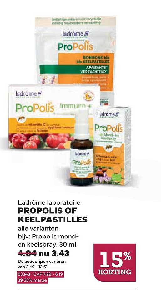 Ladrôme laboratoire PROPOLIS OF KEELPASTILLES alle varianten, bijv: Propolis mond- en keelspray, 30 ml 15% KORTING