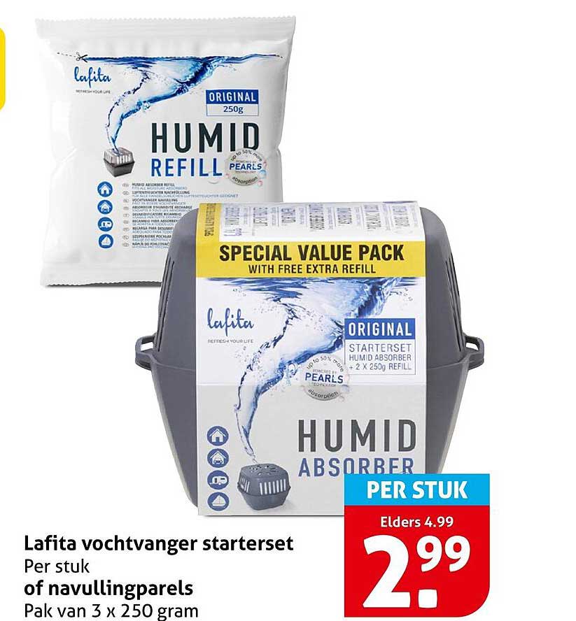 Lafita vochttvanger starterset Per stuk of navullingparels Pak van 3 x 250 gram