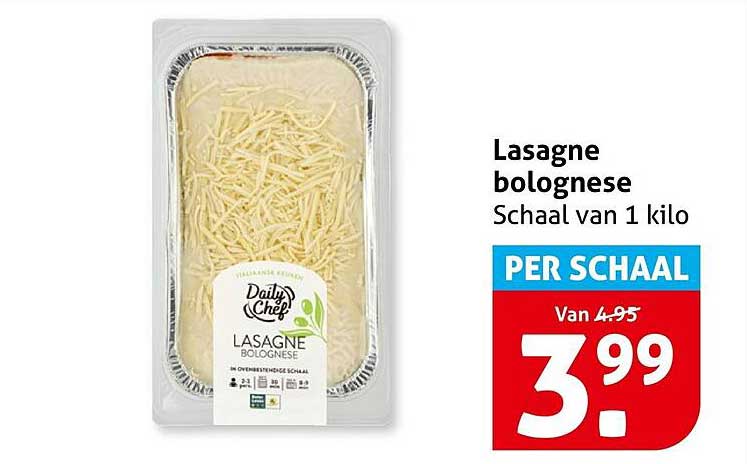 Lasagne bolognese Schaal van 1 kilo PER SCHAAL
