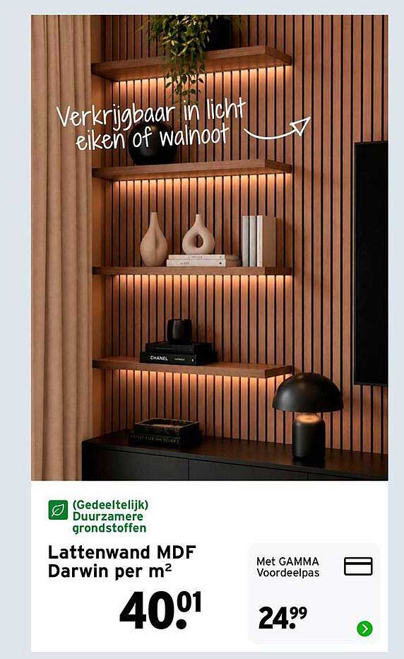 Lattenwand MDF Darwin per m²