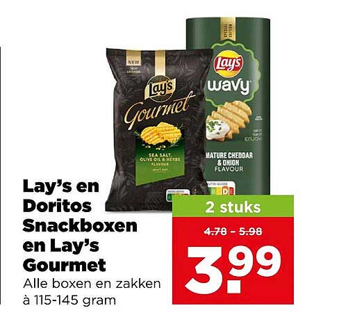 Lay's en Doritos Snackboxen en Lay's Gourmet 2 stuks