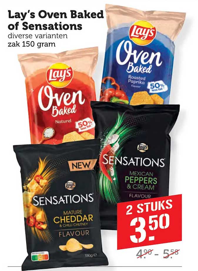 Lay's Oven Baked of Sensations diverse varianten zak 150 gram 2 stuks