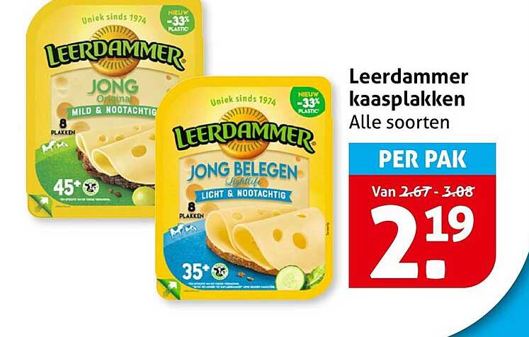 Leerdammer kaasplakken Alle soorten PER PAK