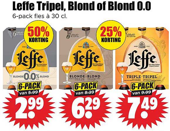 Leffe Tripel, Blond of Blond 0.0 6-pack fls à 30 cl.