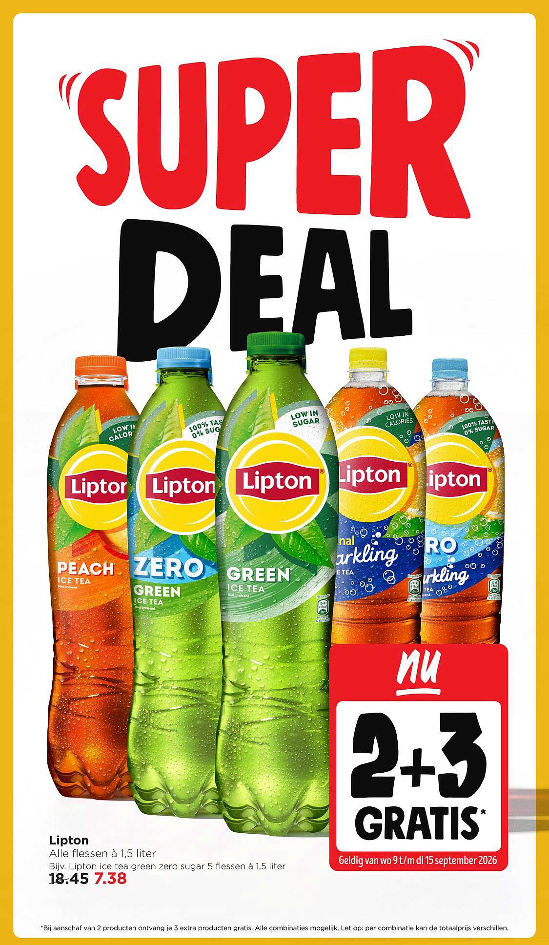Lipton Alle flessen à 1,5 liter nu 2+3 gratis