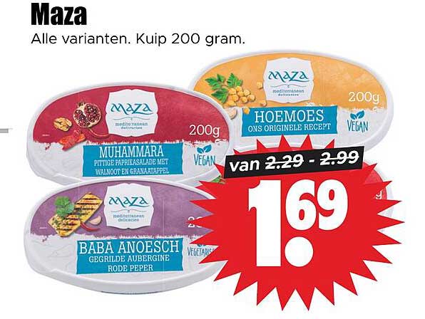Maza Alle varianten. Kuip 200 gram.