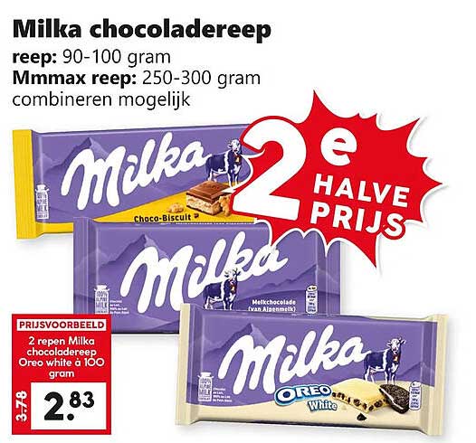 Milka chocoladereep 2e halve prijs