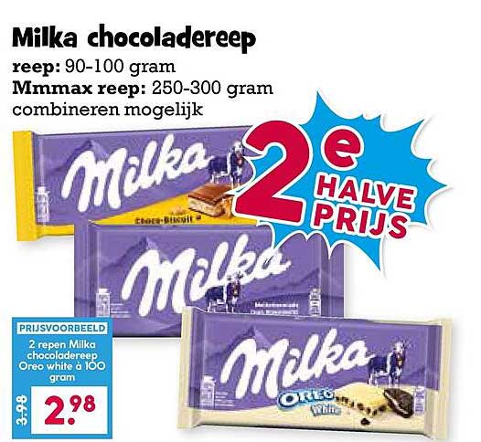 Milka chocoladereep 2e halve prijs