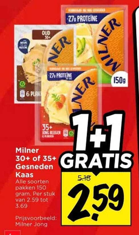 Milner 30+ of 35+ Gesneden Kaas 1+1 GRATIS