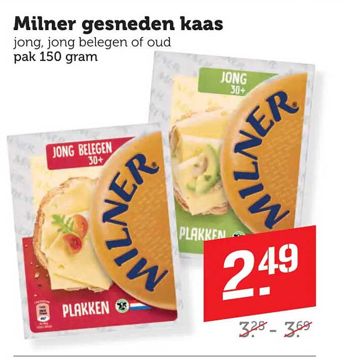 Milner gesneden kaas jong, jong belegen of oud pak 150 gram