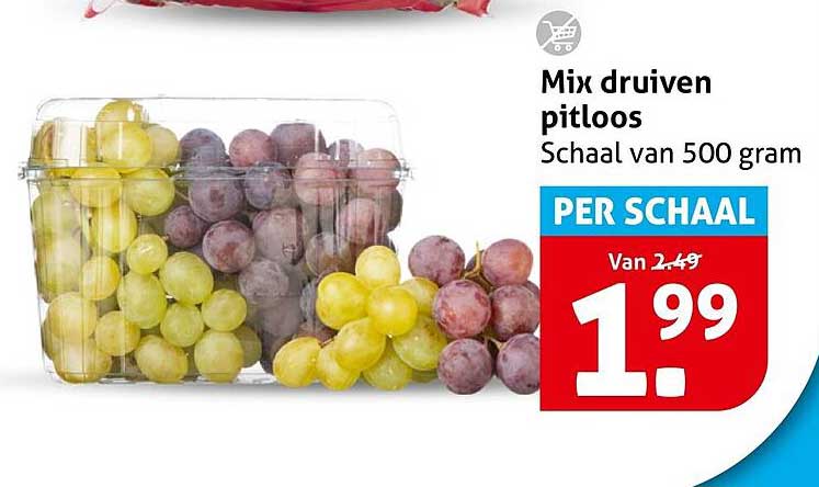 Mix druiven pitloos Schaal van 500 gram PER SCHAAL