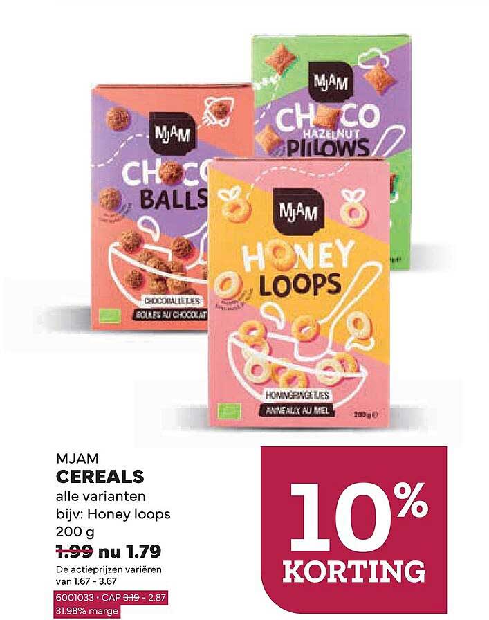MJAM CEREALS alle varianten bijv: Honey loops 200 g 10% KORTING