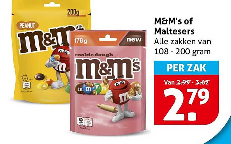 M&M's of Maltesers Alle zakken van 108 - 200 gram PER ZAK