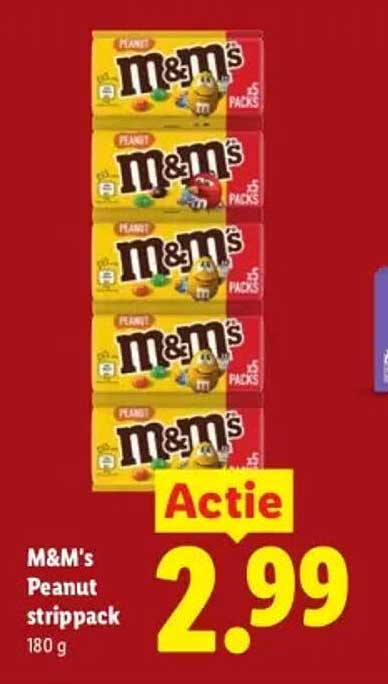 M&M's Peanut strippack 180 g Actie