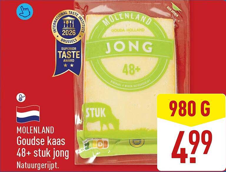 Molenland Goudse kaas 48+ stuk jong Natuurgerijpt.
