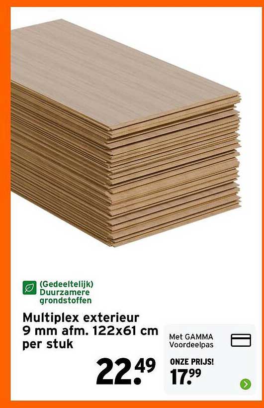Multiplex exterieur 9 mm afm. 122x61 cm per stuk
