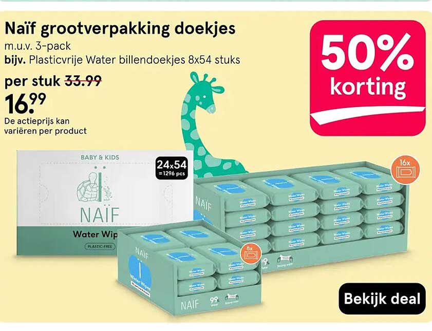 Naïf grootverpakking doekjes 50% korting
