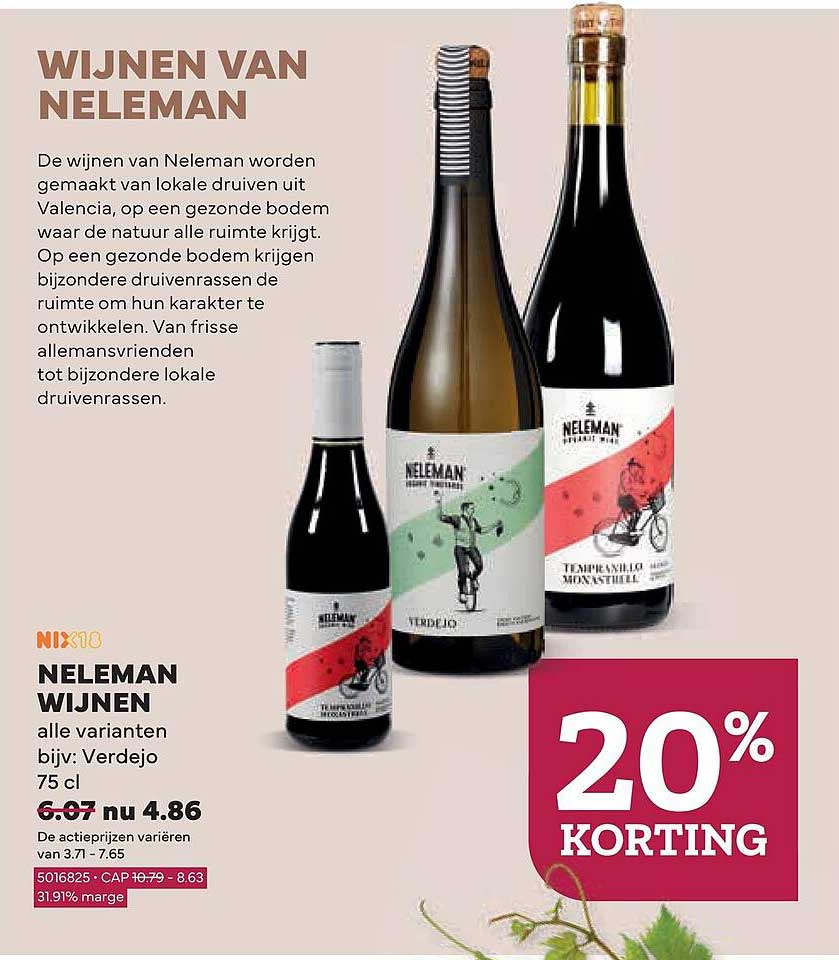 NELEMAN WIJNEN alle varianten bijv: Verdejo 75 cl 20% KORTING