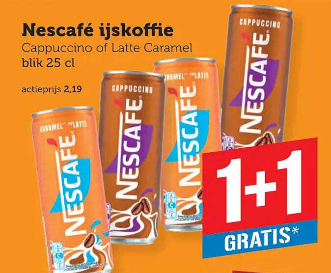 Nescafé ijskoffie Cappuccino of Latte Caramel blik 25 cl 1+1 gratis