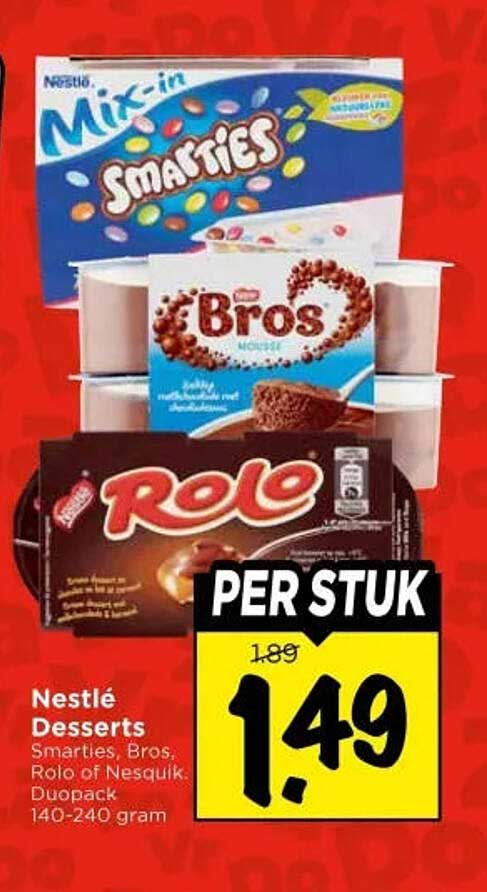 Nestlé Desserts Smarties, Bros, Rolo of Nesquik Duopack 140-240 gram
