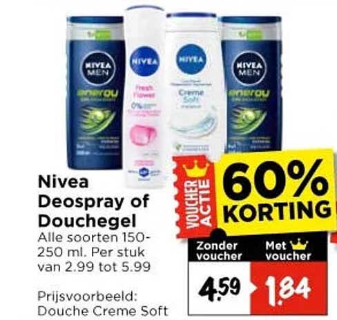 Nivea Deospray of Douchegel 60% korting