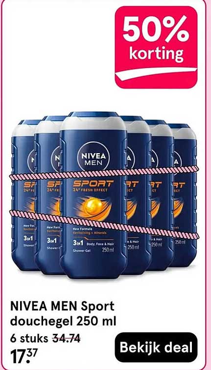 NIVEA MEN Sport douchegel 250 ml 6 stuks 50% korting
