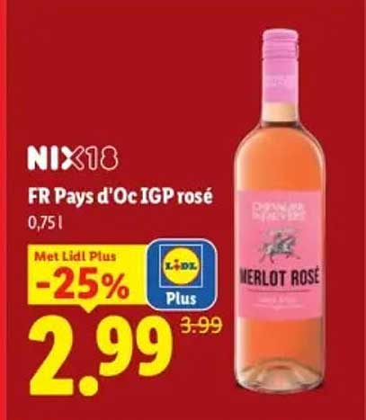 NIX18 FR Pays d'Oc IGP rosé 0,75 l Met Lidl Plus -25%
