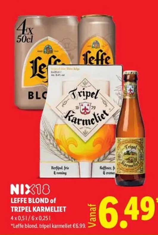 NIX18 LEFFE BLOND of TRIPEL KARMELIET 4 x 0,5 l / 6 x 0,25 l