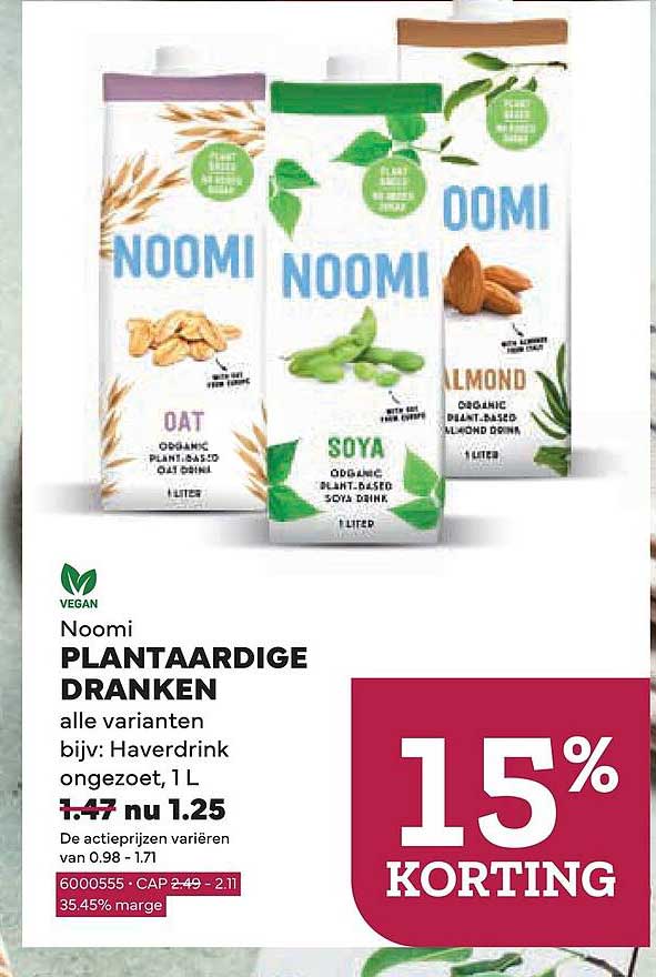 Noomi PLANTAARDIGE DRANKEN alle varianten bijv: Haverdrank ongezoet, 1 L 15% KORTING