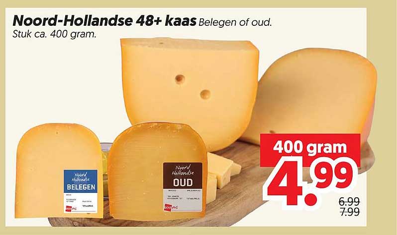 Noord-Hollandse 48+ kaas Belegen of oud. Stuk ca. 400 gram.