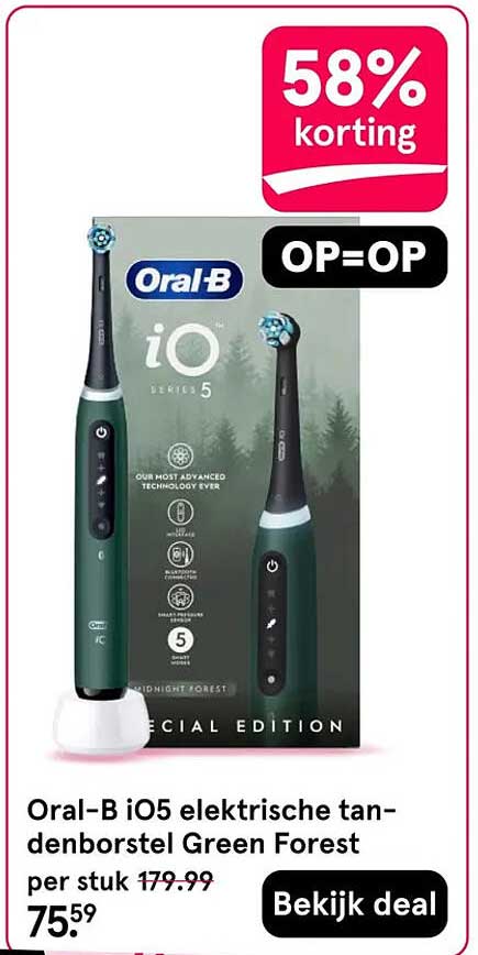 Oral-B iO5 elektrische tandenborstel Green Forest per stuk 58% korting OP=OP