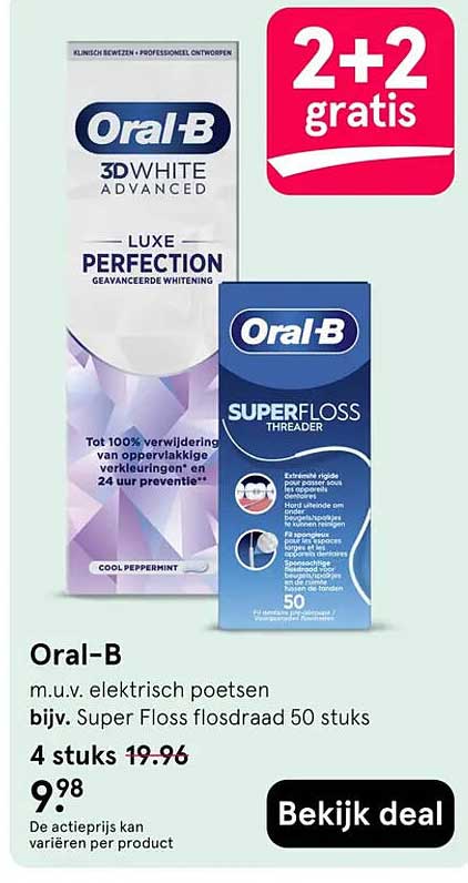 Oral-B m.u.v. elektrisch poetsen bijv. Super Floss flosdraad 50 stuks 2+2 gratis