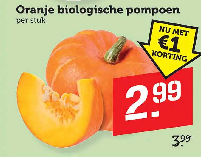 Oranje biologische pompoen per stuk NU MET € 1 KORTING