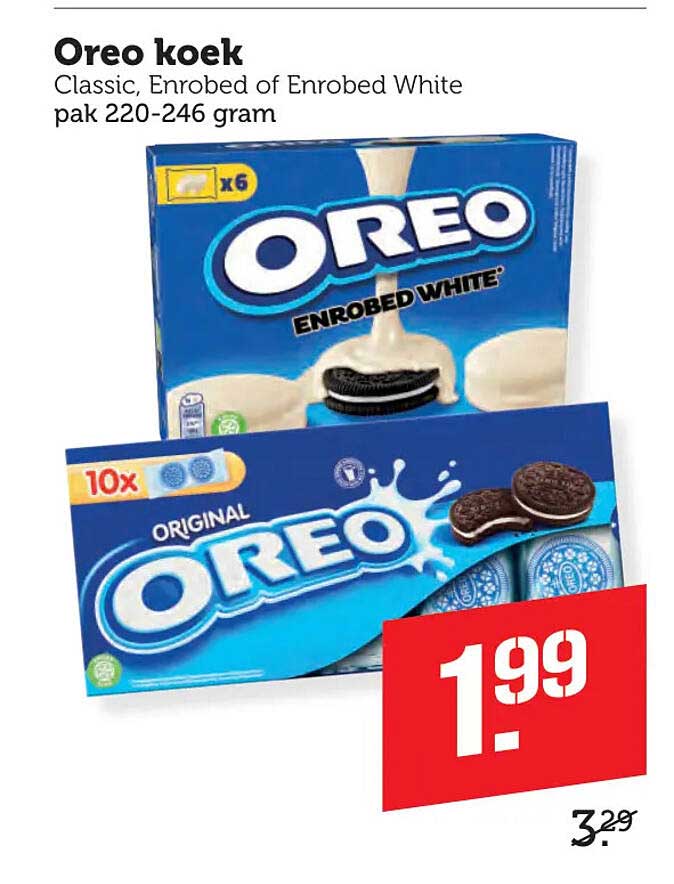 Oreo koek Classic, Enrobed of Enrobed White pak 220-246 gram