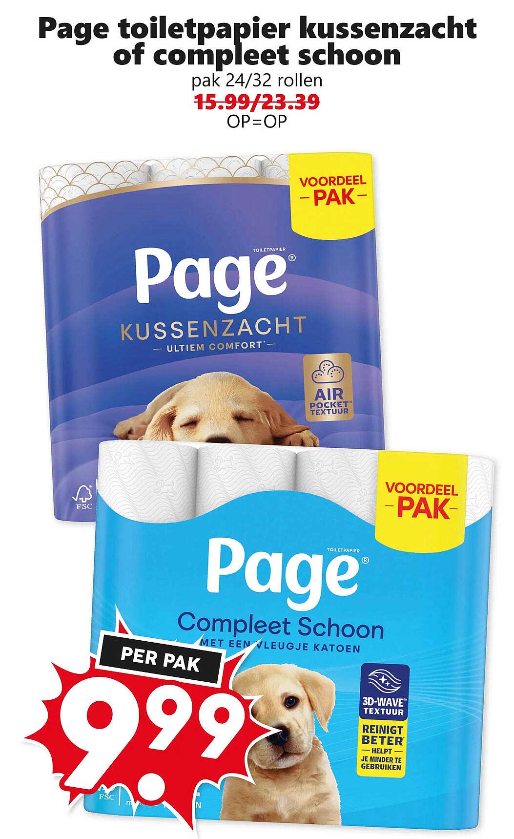 Page toiletpapier kussenzacht of compleet schoon pak 24/32 rollen