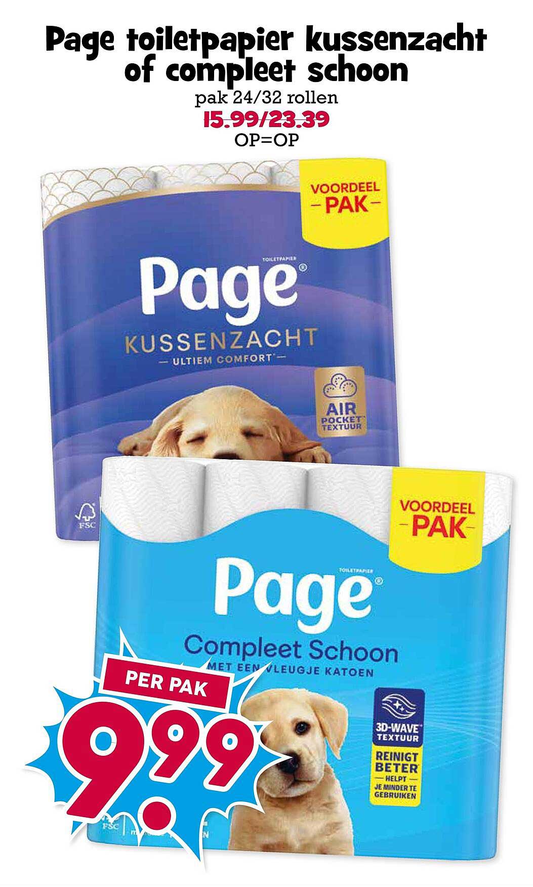 Page toiletpapier kussenzacht of compleet schoon pak 24/32 rollen OP=OP