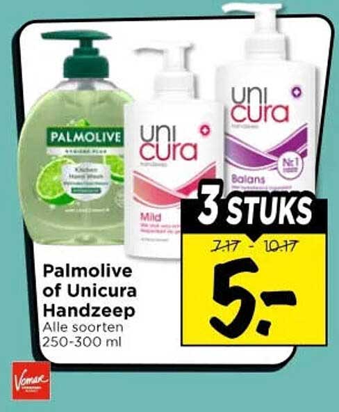 Palmolive of Unicura Handzeep Alle soorten 250-300 ml 3 stuks