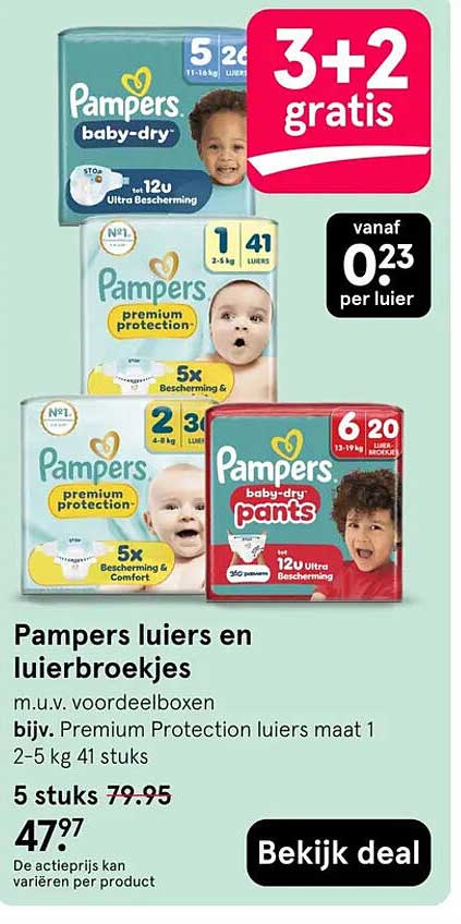 Pampers luiers en luierbroekjes 3+2 gratis
